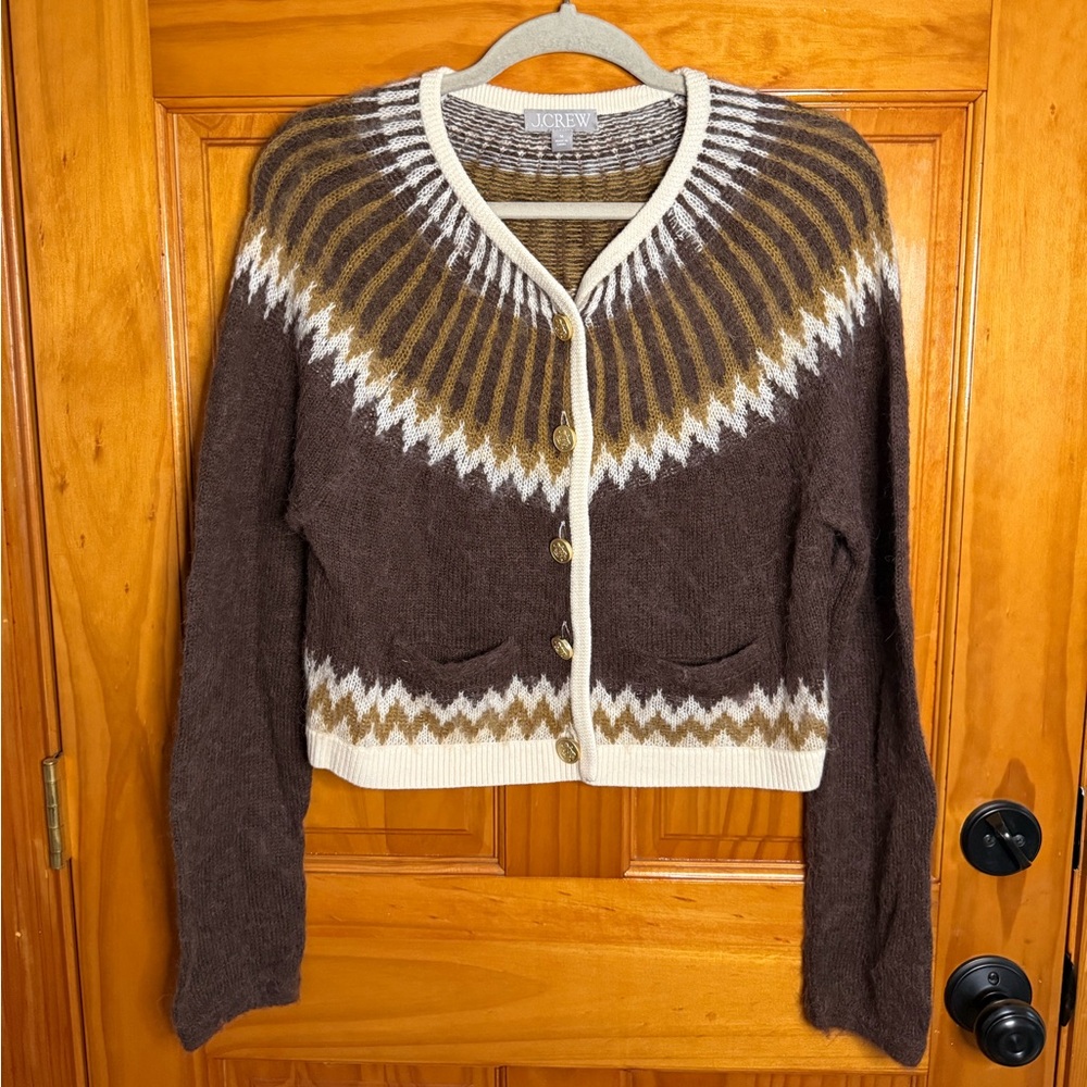 J. Crew Fair Isle cardigan sweater in brushed yarn Size Medium